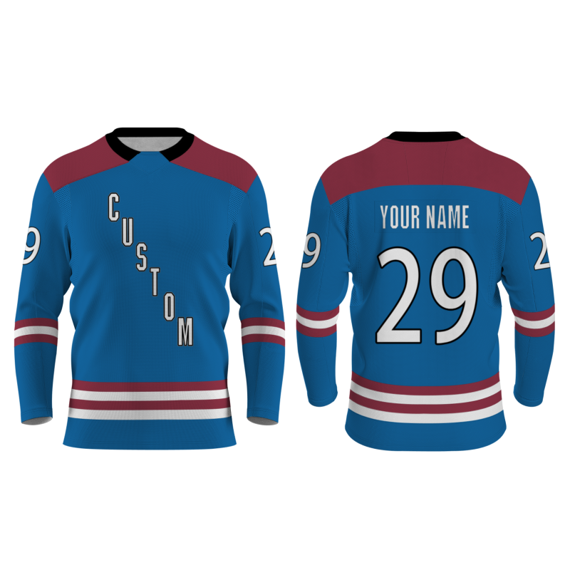 Custom Blue Date Red - White-Black V-Neck Classical Style Hockey Jersey