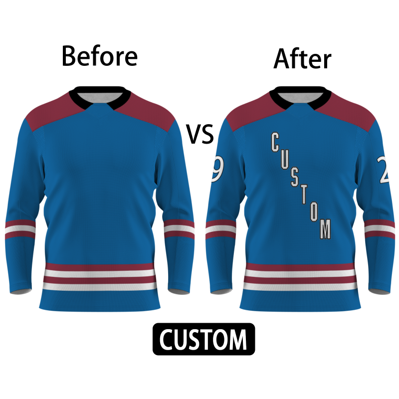 Custom Blue Date Red - White-Black V-Neck Classical Style Hockey Jersey