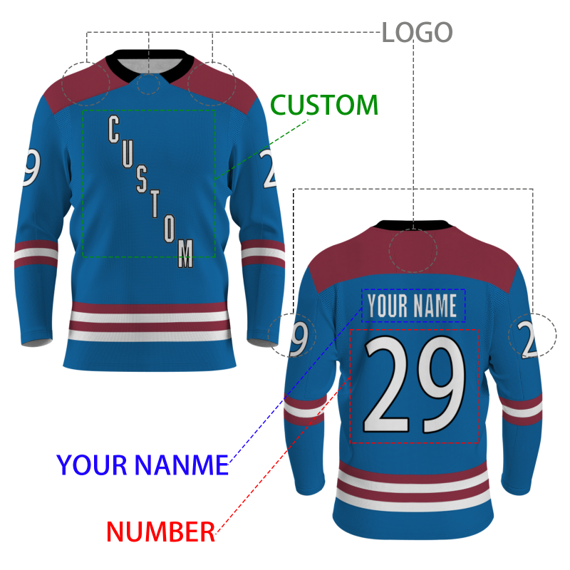 Custom Blue Date Red - White-Black V-Neck Classical Style Hockey Jersey