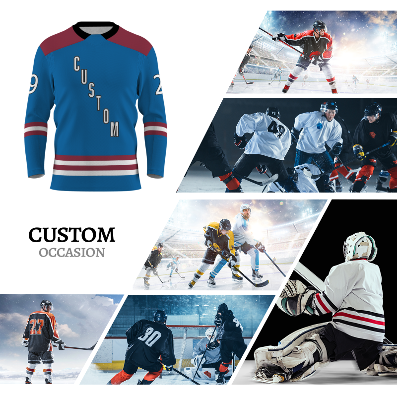 Custom Blue Date Red - White-Black V-Neck Classical Style Hockey Jersey