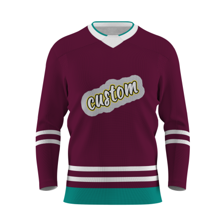 Custom Burgundy White Green - Yellow Classical Style Hockey Jersey