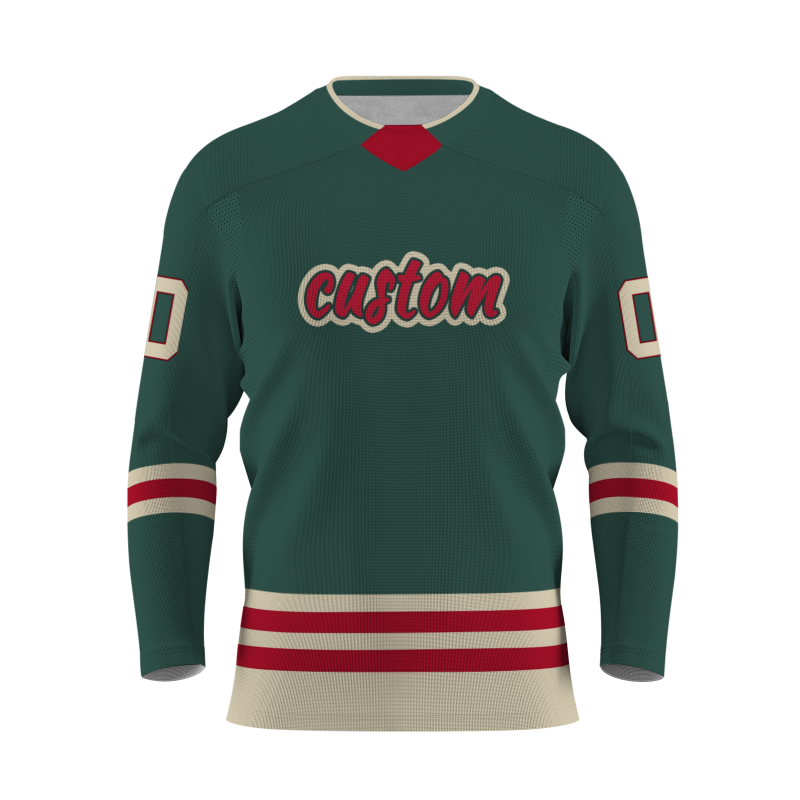 Custom Green Red -Khaki  Classical Style Hockey Jersey