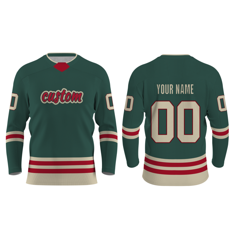 Custom Green Red -Khaki  Classical Style Hockey Jersey