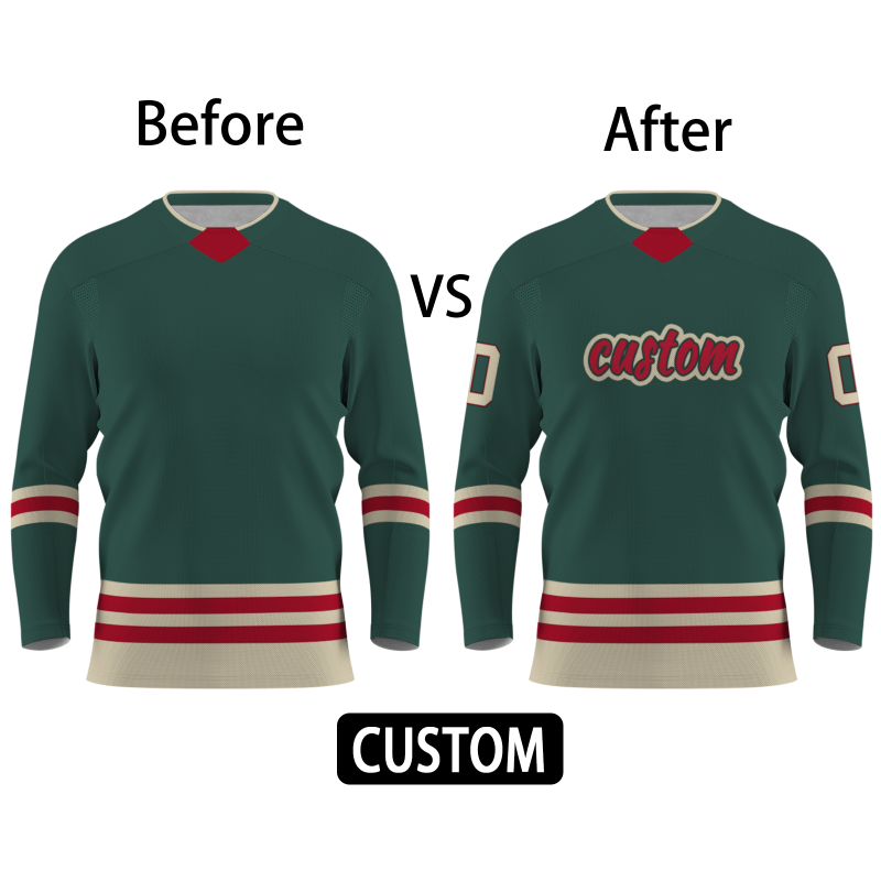 Custom Green Red -Khaki  Classical Style Hockey Jersey