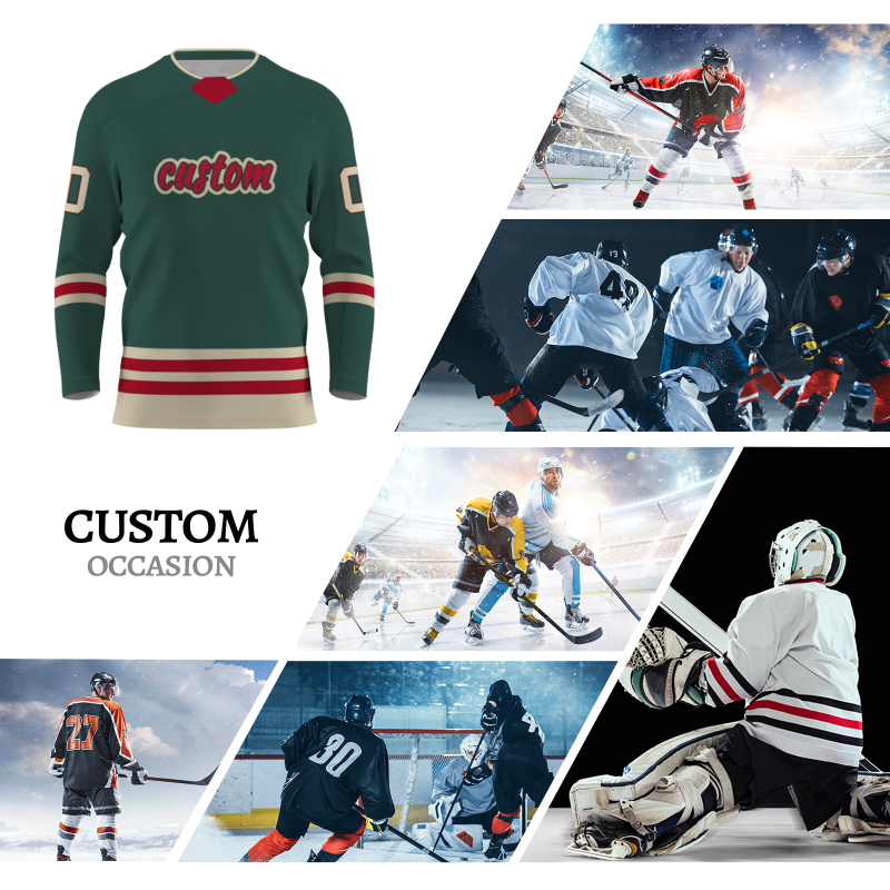 Custom Green Red -Khaki  Classical Style Hockey Jersey