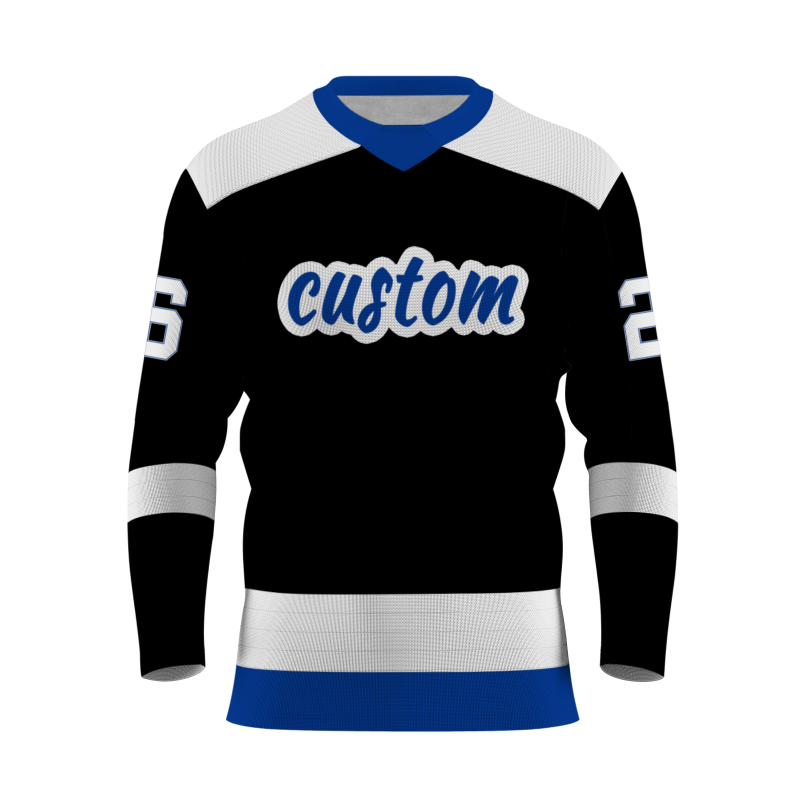 Custom Black White - Blue Personalized Fashion Classical Style Hockey Jersey