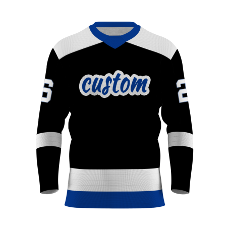 Custom Black White - Blue Personalized Fashion Classical Style Hockey Jersey