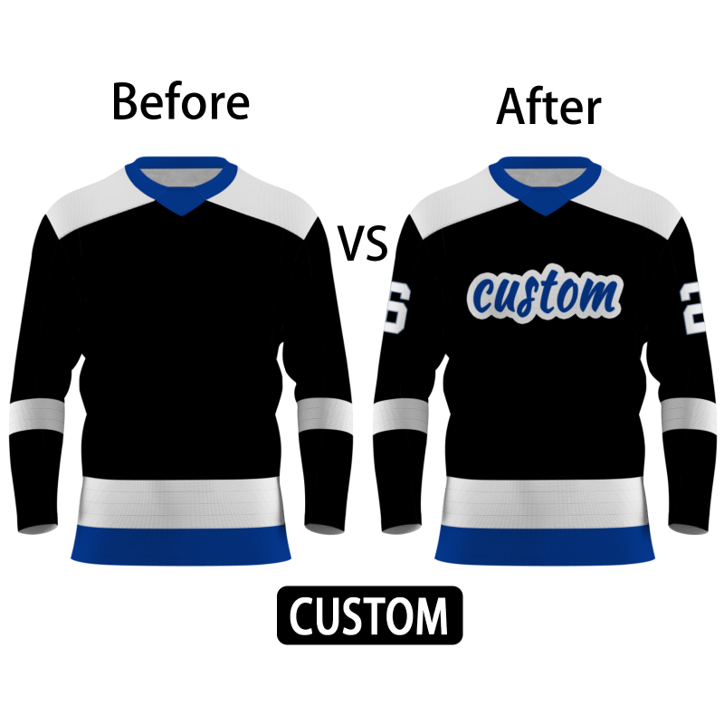 Custom Black White - Blue Personalized Fashion Classical Style Hockey Jersey
