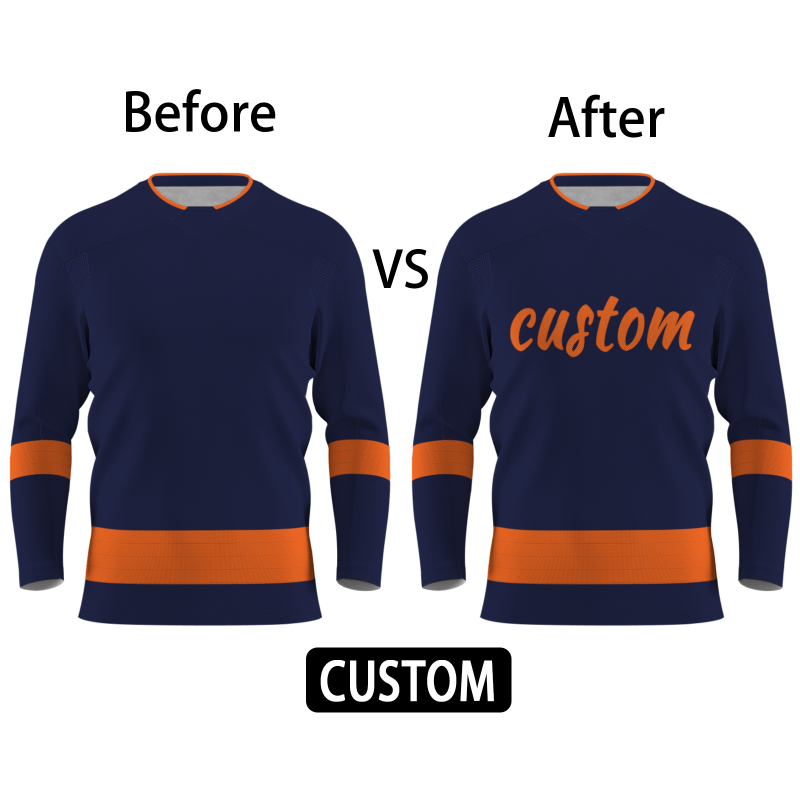 Custom Navy Orange Fashion Classical Style Hockey Jersey