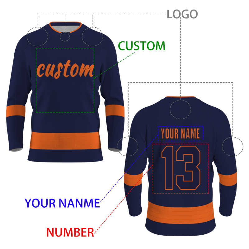 Custom Navy Orange Fashion Classical Style Hockey Jersey
