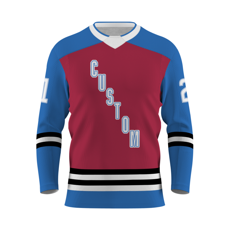 Custom Burgundy Blue Black - White Classical Style Hockey Jersey