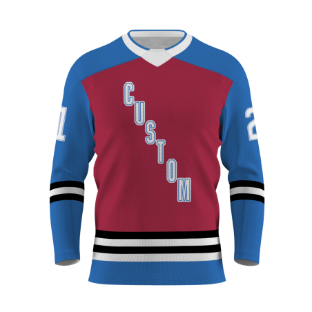 Custom Burgundy Blue Black - White Classical Style Hockey Jersey