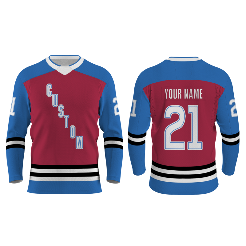 Custom Burgundy Blue Black - White Classical Style Hockey Jersey