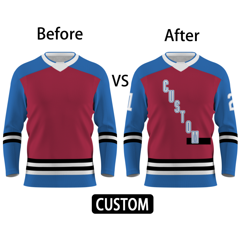 Custom Burgundy Blue Black - White Classical Style Hockey Jersey
