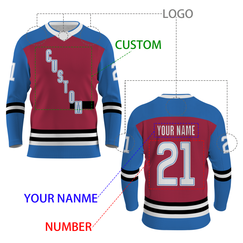 Custom Burgundy Blue Black - White Classical Style Hockey Jersey