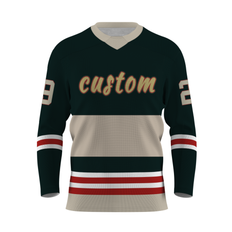 Custom Dark Green Yellow Khaki-Red Personalized Fashion Classical Style Hockey Jersey