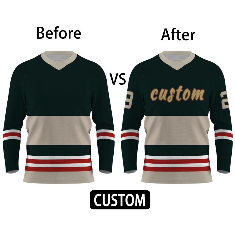 Custom Dark Green Yellow Khaki-Red Personalized Fashion Classical Style Hockey Jersey