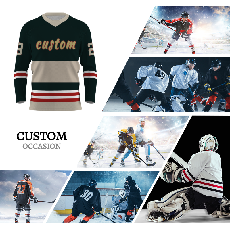 Custom Dark Green Yellow Khaki-Red Personalized Fashion Classical Style Hockey Jersey