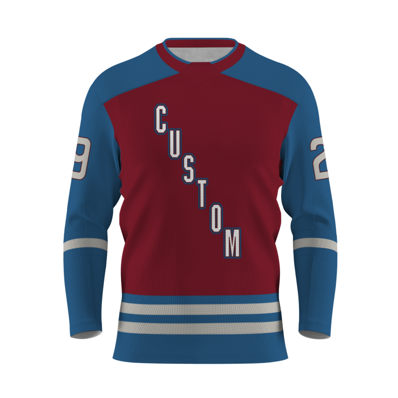 Custom Burgundy Blue - White V-Neck Classical Style Hockey Jersey