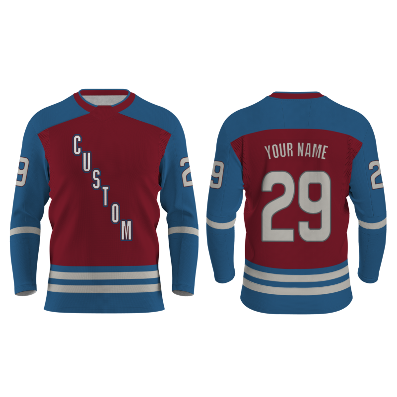 Custom Burgundy Blue - White V-Neck Classical Style Hockey Jersey