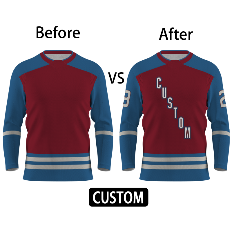 Custom Burgundy Blue - White V-Neck Classical Style Hockey Jersey