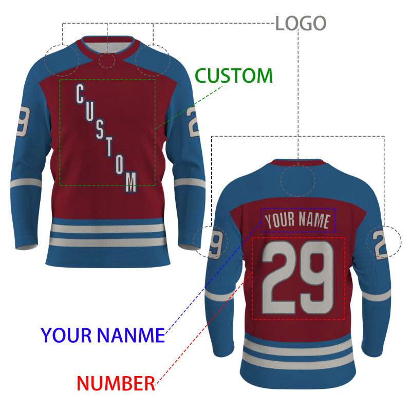 Custom Burgundy Blue - White V-Neck Classical Style Hockey Jersey