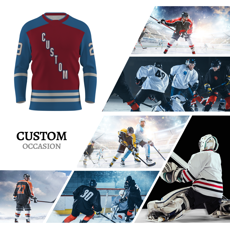 Custom Burgundy Blue - White V-Neck Classical Style Hockey Jersey