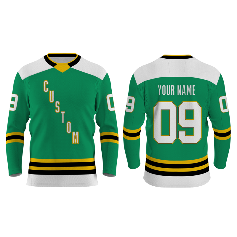 Custom Green Royal Yellow Black - White V-Neck Classical Style Hockey Jersey