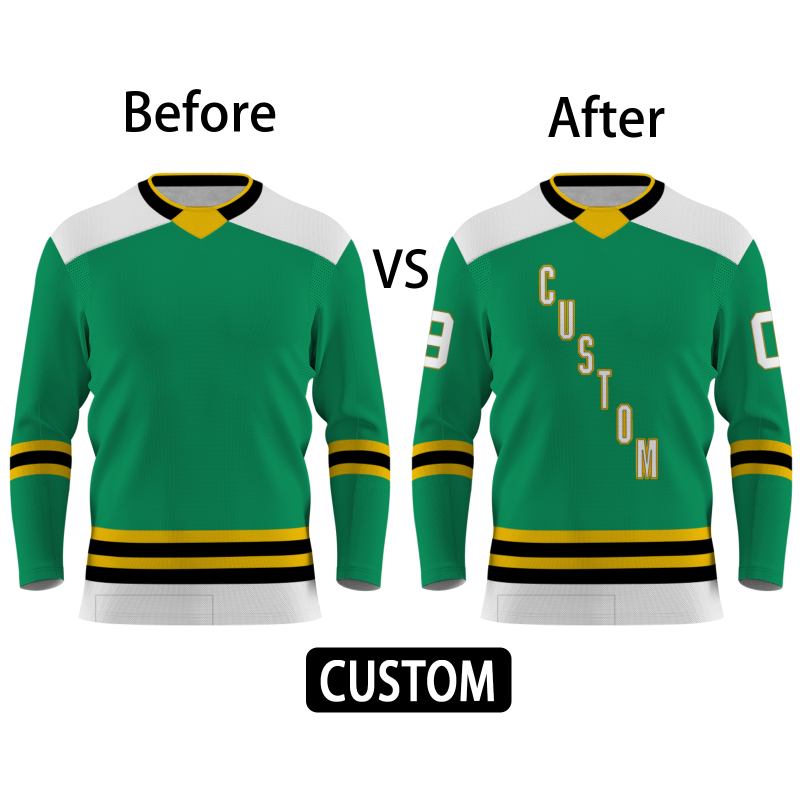 Custom Green Royal Yellow Black - White V-Neck Classical Style Hockey Jersey