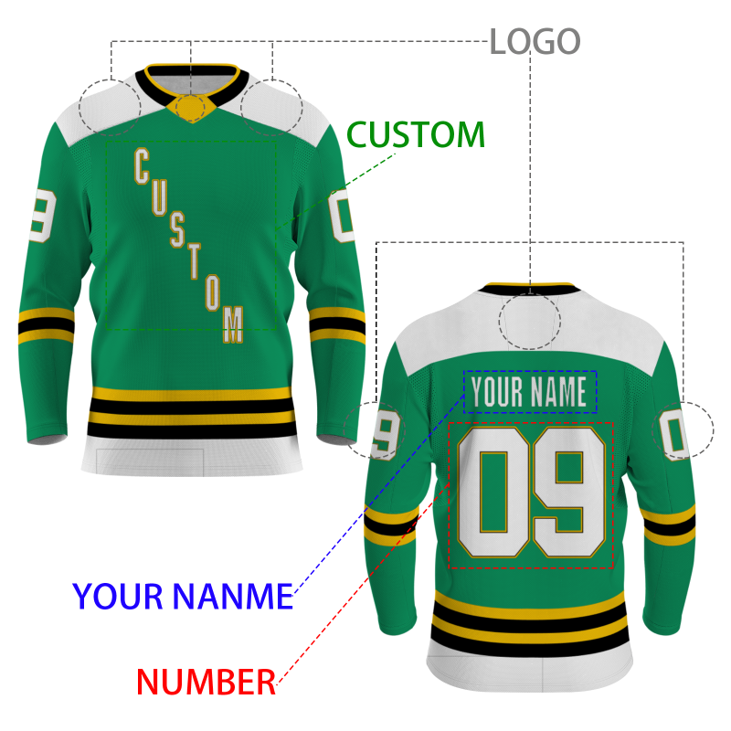 Custom Green Royal Yellow Black - White V-Neck Classical Style Hockey Jersey