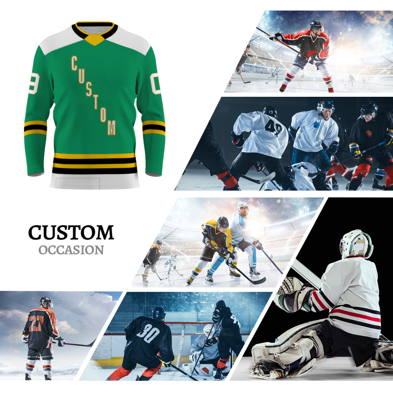Custom Green Royal Yellow Black - White V-Neck Classical Style Hockey Jersey