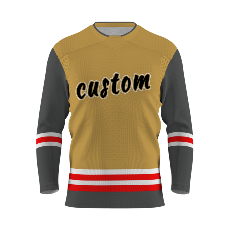 Custom Dark Yellow Gray White - Red V-Neck Classical Style Hockey Jersey