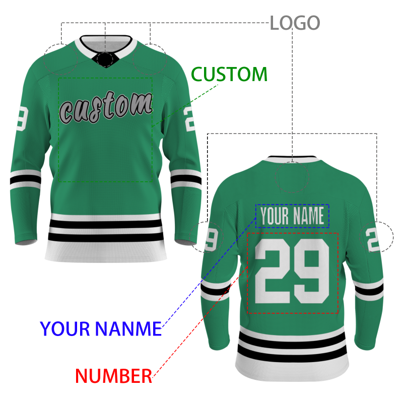 Custom Green Gray Black - White Personalized Fashion Classical Style Hockey Jersey