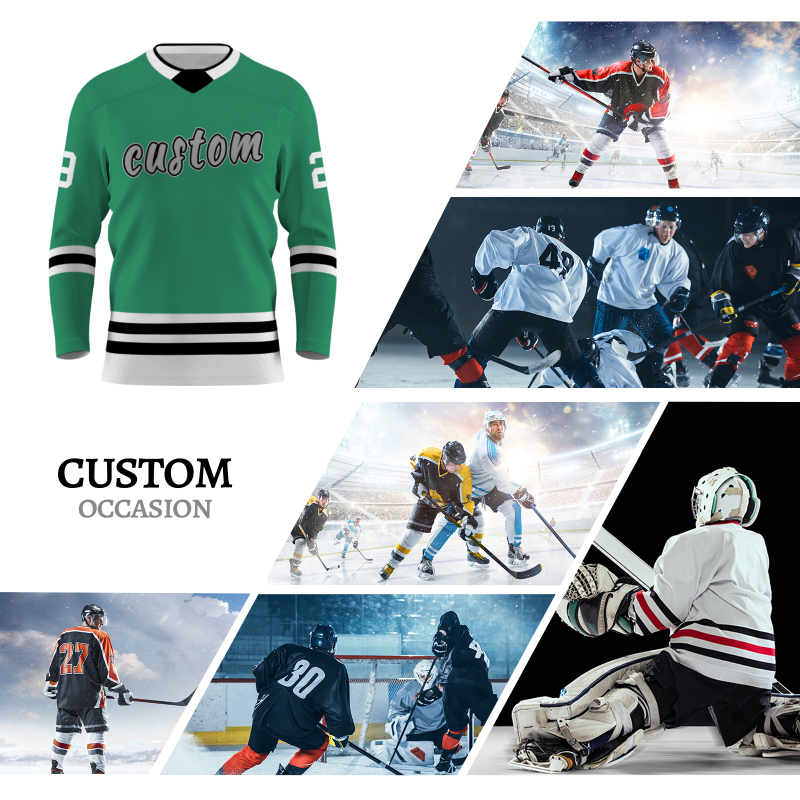 Custom Green Gray Black - White Personalized Fashion Classical Style Hockey Jersey