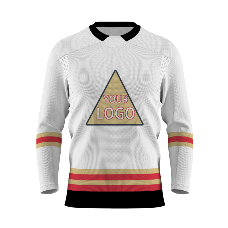 Custom White Khaki Red - Black Classical Style Hockey Jersey
