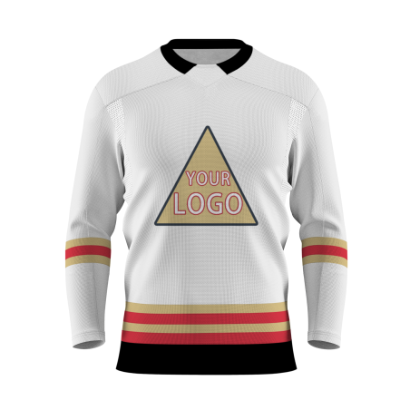 Custom White Khaki Red - Black Classical Style Hockey Jersey