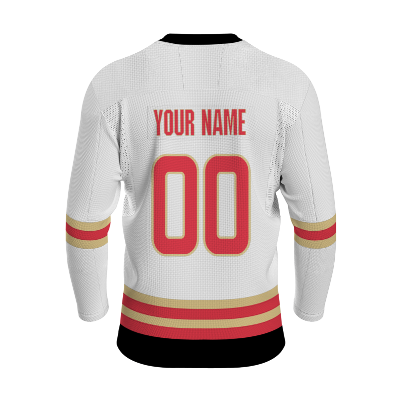 Custom White Khaki Red - Black Classical Style Hockey Jersey