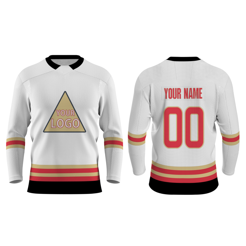 Custom White Khaki Red - Black Classical Style Hockey Jersey