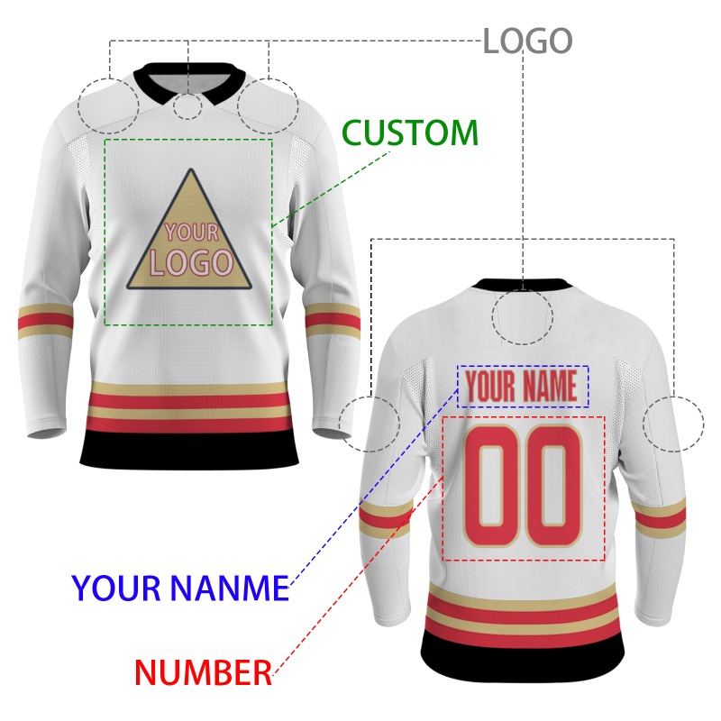 Custom White Khaki Red - Black Classical Style Hockey Jersey