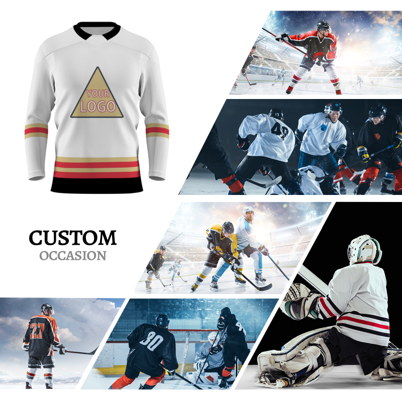 Custom White Khaki Red - Black Classical Style Hockey Jersey