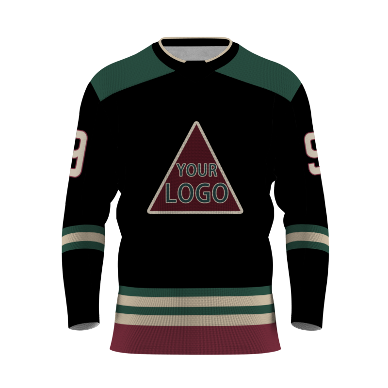 Custom Black Dark Green Khaki. - Burgundy Classical Style Hockey Jersey