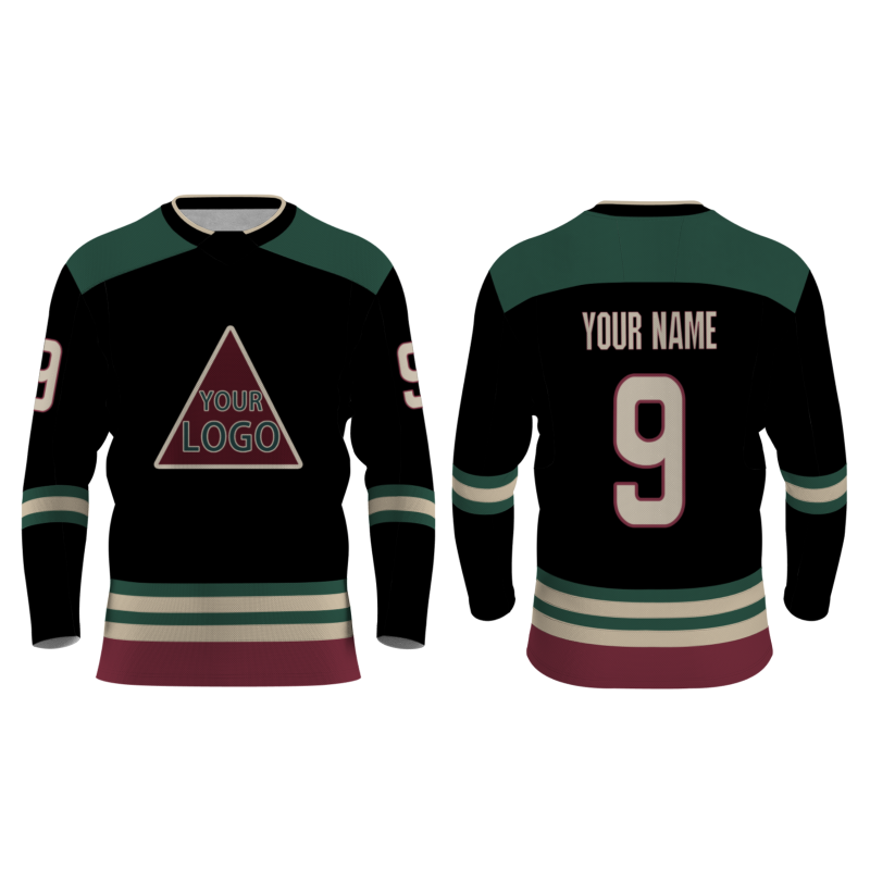 Custom Black Dark Green Khaki. - Burgundy Classical Style Hockey Jersey