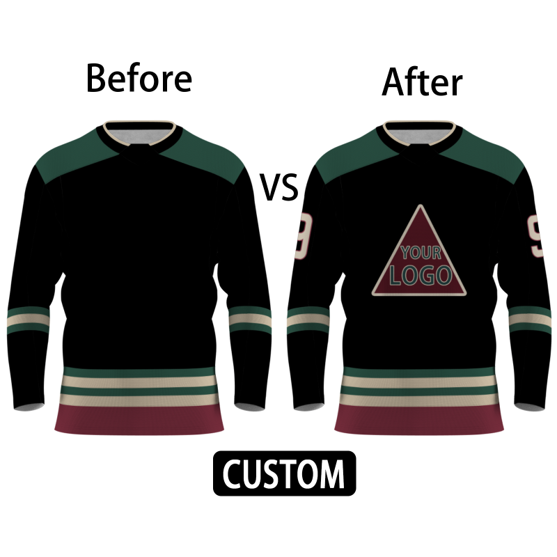 Custom Black Dark Green Khaki. - Burgundy Classical Style Hockey Jersey