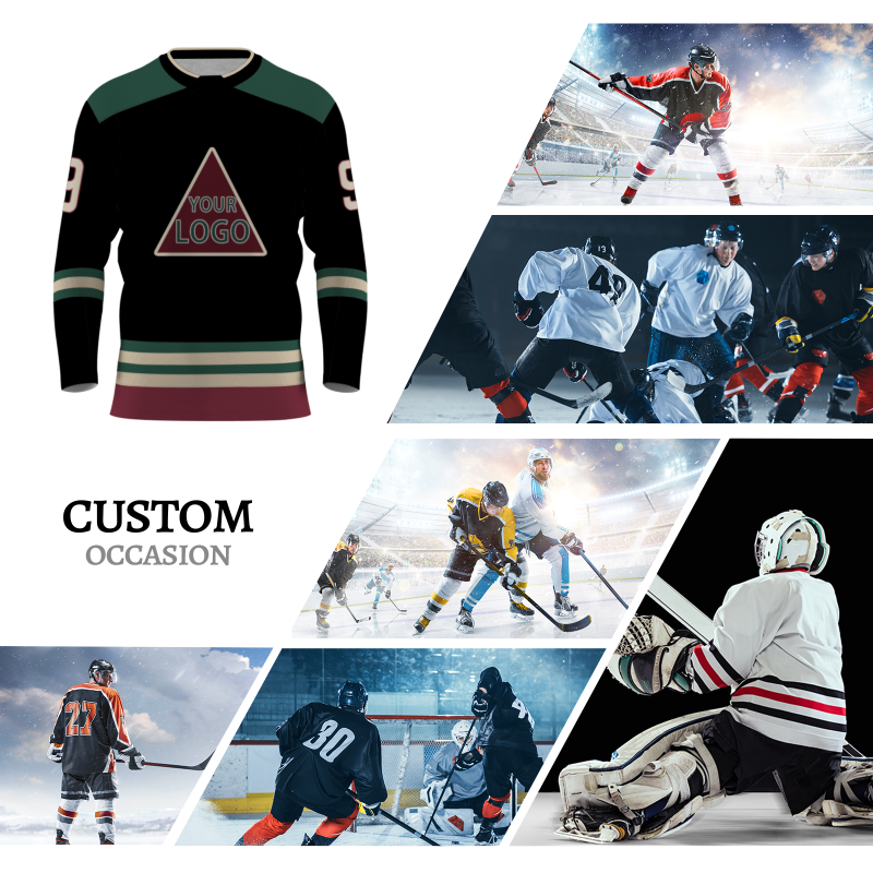 Custom Black Dark Green Khaki. - Burgundy Classical Style Hockey Jersey