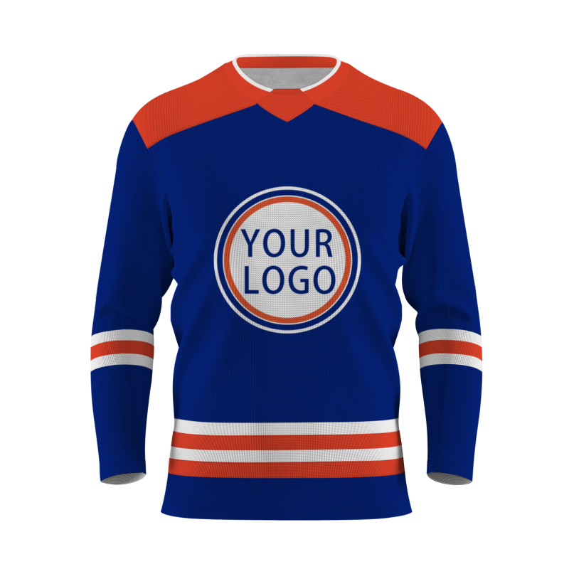 CustomBlue Orange - White Classical Style Hockey Jersey