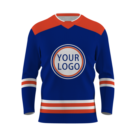 CustomBlue Orange - White Classical Style Hockey Jersey