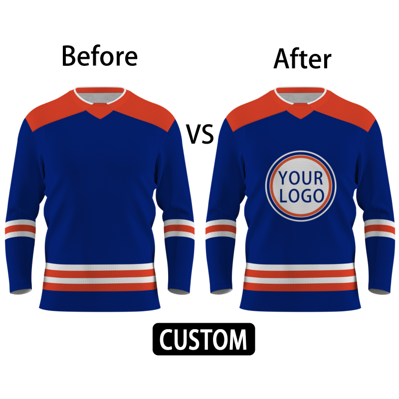 CustomBlue Orange - White Classical Style Hockey Jersey