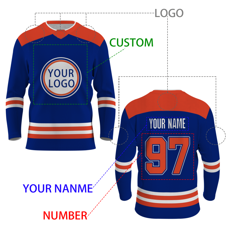 CustomBlue Orange - White Classical Style Hockey Jersey