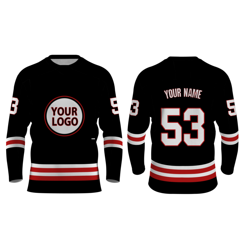 Custom Black Red - White Classical Style Hockey Jersey