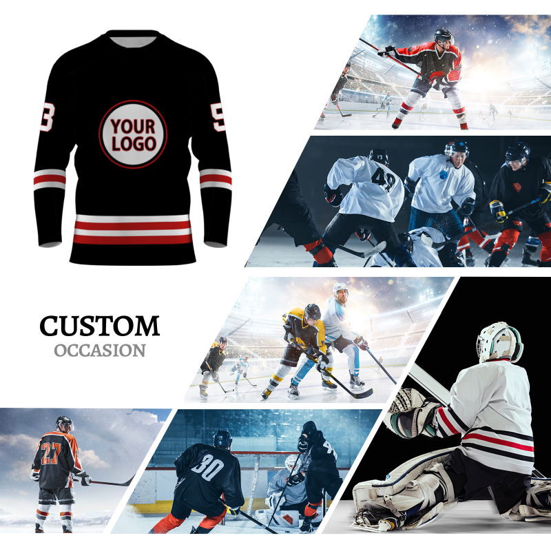 Custom Black Red - White Classical Style Hockey Jersey